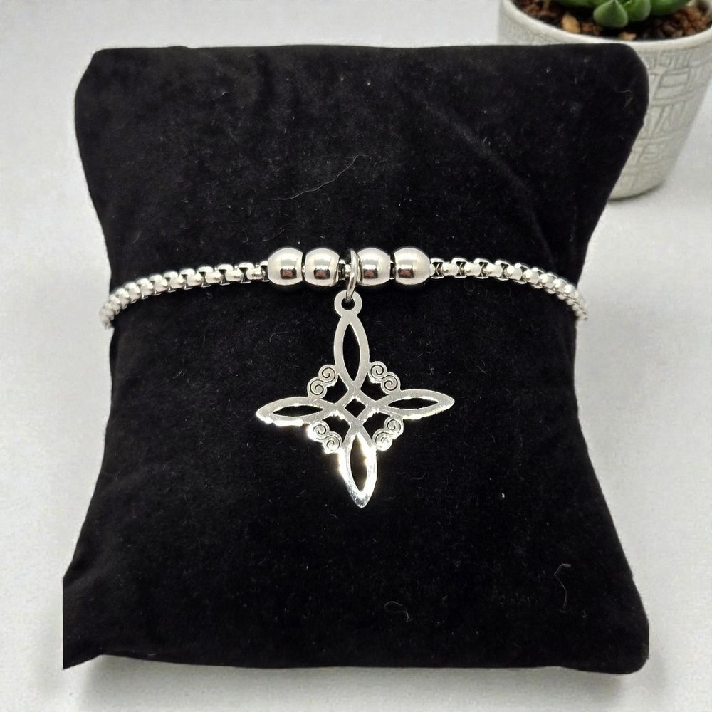 Witch’s Knot Celtic Stainless Steel Bracelet • Adjustable Silver Charm Jewelry